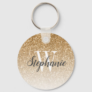 Modern Gold Ombre Faux Glitter Monogram Sleutelhanger