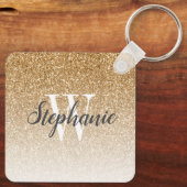 Modern Gold Ombre Faux Glitter Monogram Square Sleutelhanger (Achterkant)