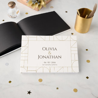 Modern Gold Ornaments Cream Wedding Gastenboek