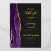 Modern Gold Paars Agate Dark Wedding Folie Uitnodiging (Voorkant)