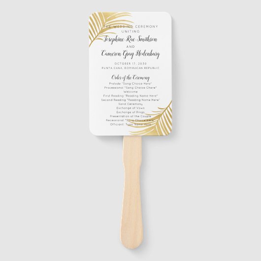 Modern Gold Palm Beach Wedding Program Fan Handwaaier (Voorkant)