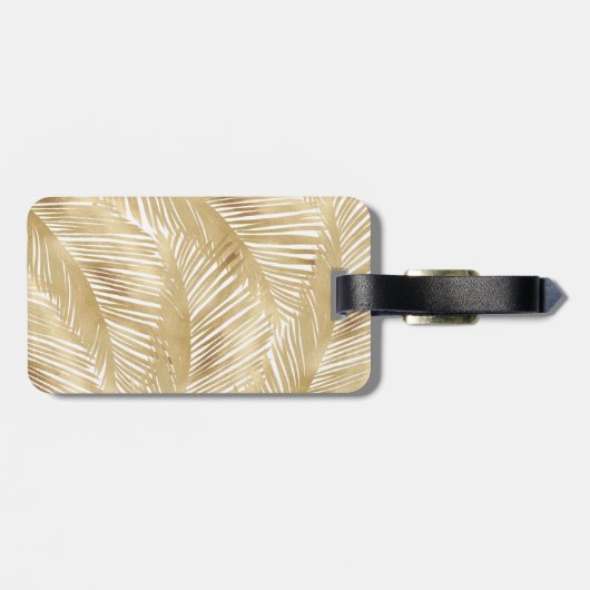 Modern Gold Palm Leaf Tropical Pattern Bagagelabel (Achterkant horizontaal)