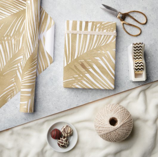 Modern Gold Palm Leaf Tropical Pattern Cadeaupapier (Crafts)