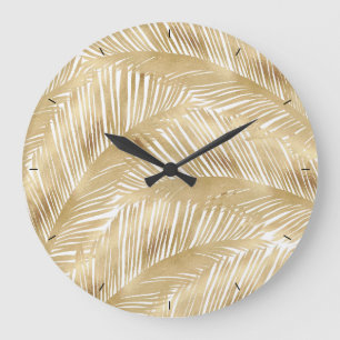 Modern Gold Palm Leaf Tropical Pattern Grote Klok