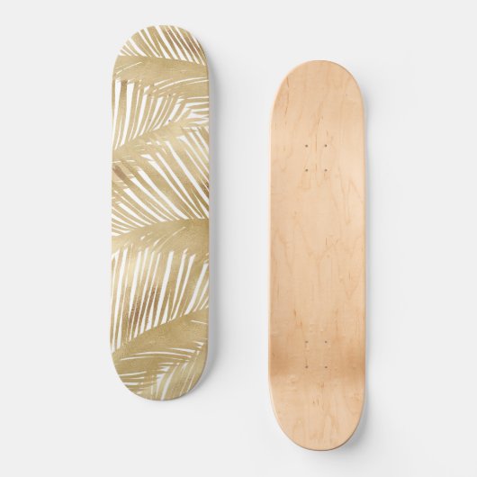 Modern Gold Palm Leaf Tropical Pattern Skateboard (Voorkant)