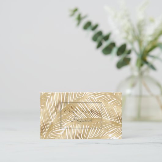 Modern Gold Palm Leaf Tropical Pattern Visitekaartje (Staand voorkant)