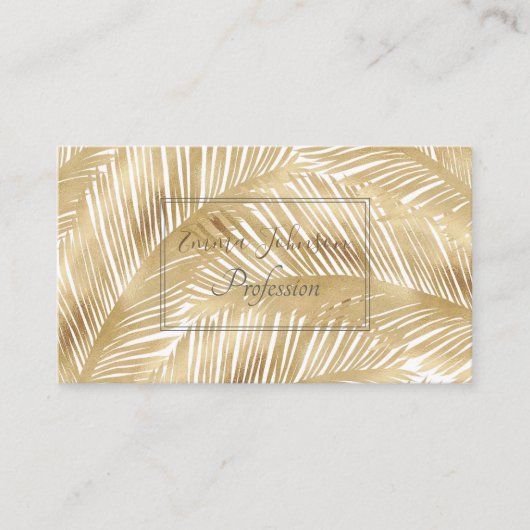 Modern Gold Palm Leaf Tropical Pattern Visitekaartje (Voorkant)