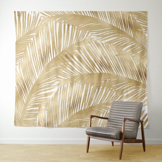 Modern Gold Palm Leaf Tropical Pattern Wandkleed (In Situ (horizontaal))