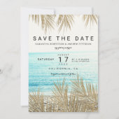 Modern gold palm tree beach photo save the date (Devant)