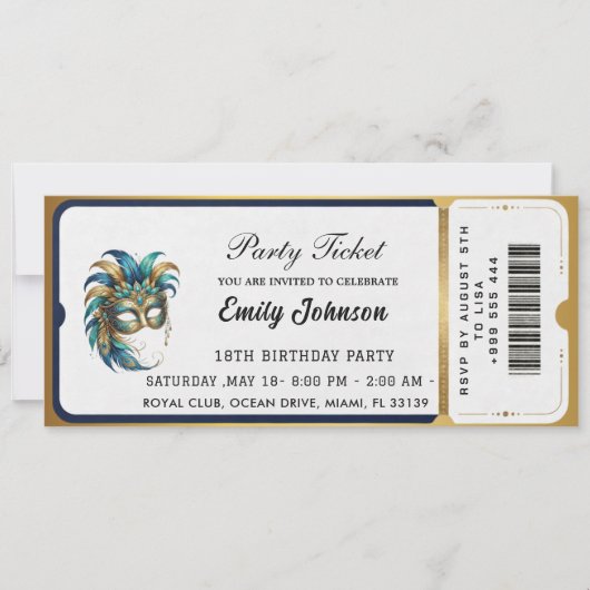Modern gold party ticket invitations  (Devant)