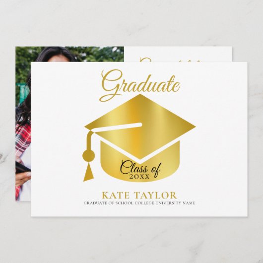 Modern Gold Photo Afstuderen Aankondiging (Voorkant / Achterkant)