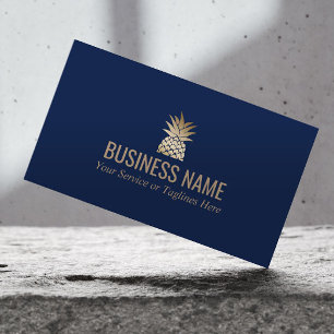 Modern Gold Pineapple Logo Elegant Midnight Blue Visitekaartje