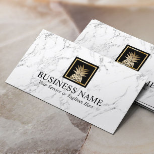 Modern Gold Pineapple Logo Trendy White Marble Visitekaartje