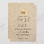 Modern Gold Pineapple Rustic Burlap Wedding Kaart (Voorkant / Achterkant)
