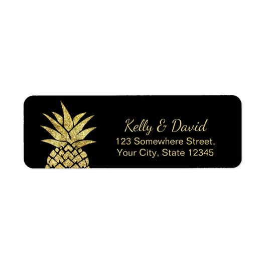 Modern Gold Pineapple Tropical Beach Wedding Etiket (Voorkant)