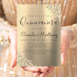 Modern Gold Quinceanera Glitter Party Kaart
