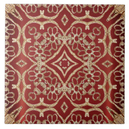 Modern Gold Red Floral Ceramic Tile Tegeltje