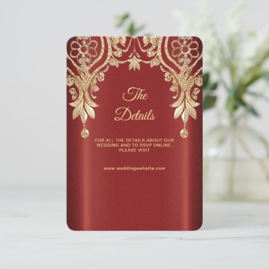 Modern Gold Red Floral Detail Enclosure Card Informatiekaartje (Staand voorkant)