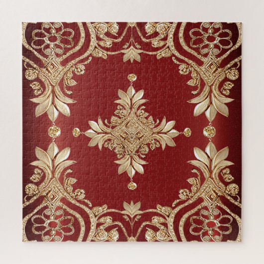 Modern Gold Red Floral Jigsaw Puzzle Legpuzzel (Verticaal)