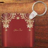 Modern Gold Red Floral Keychain (Achterkant)