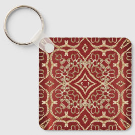 Modern Gold Red Floral Keychain
