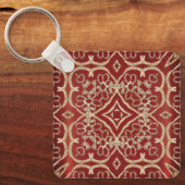 Modern Gold Red Floral Keychain (Voorkant)