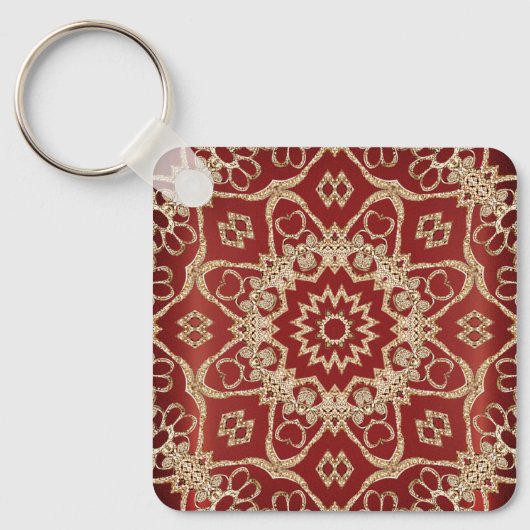 Modern Gold Red Floral Keychain (Voorkant)