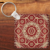 Modern Gold Red Floral Keychain (Voorkant)