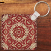 Modern Gold Red Floral Keychain (Achterkant)