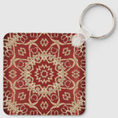 Modern Gold Red Floral Keychain (Achterkant)