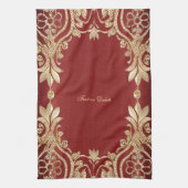 Modern Gold Red Floral Kitchen Towels Theedoek (Verticaal)