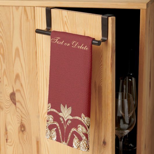 Modern Gold Red Floral Kitchen Towels Theedoek (Derde Gevouwen)
