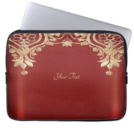 Modern Gold Red Floral Laptop Sleeve