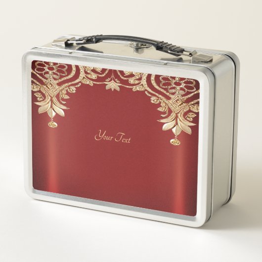 Modern Gold Red Floral Lunchbox (Achterkant)