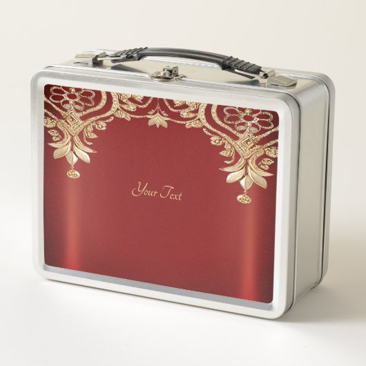 Modern Gold Red Floral Lunchbox (Devant)