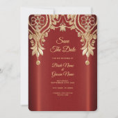 Modern Gold Red Floral Save The Date (Voorkant)