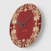 Modern Gold Red Floral Wall Clock Grote Klok (Hoek)