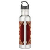 Modern Gold Red Floral Water Bottle Waterfles (Achterkant)