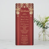 Modern Gold Red Floral Wedding Program Programma (Staand voorkant)