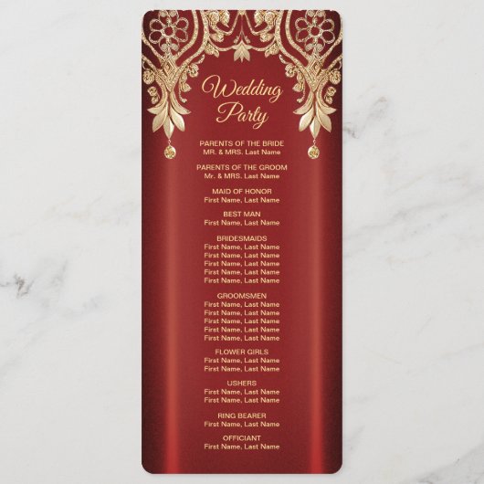 Modern Gold Red Floral Wedding Program Programma (Achterkant)
