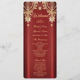 Modern Gold Red Floral Wedding Program Programma