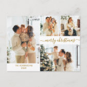 Modern Gold Script 5 Fotocollage Kerstmis Briefkaart (Voorkant)