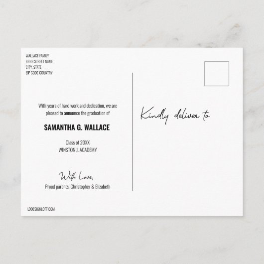 Modern Gold script Afstuderen Foto Aankondigingskaart (Achterkant)