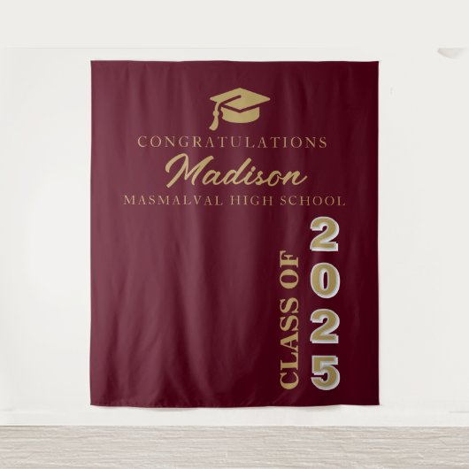 Modern Gold Script Bourgogne Afstuderen Wandkleed (Voorkant)