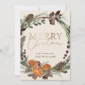 Modern Gold Script Citrus Krans Kerstmis Feestdagenkaart (Voorkant)