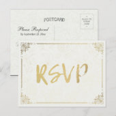 Modern Gold Script Floral Lijst Wedding RSVP Antwo Uitnodiging Briefkaart (Voorkant / Achterkant)