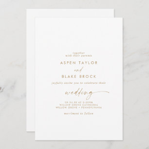 Modern Gold Script Front and Back Wedding Kaart