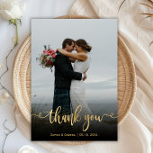 Modern Gold Script Hand Lettered Weddenfoto Bedankkaart
