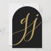 Modern Gold Script Initialen Monogram Zwart Huweli Kaart (Achterkant)