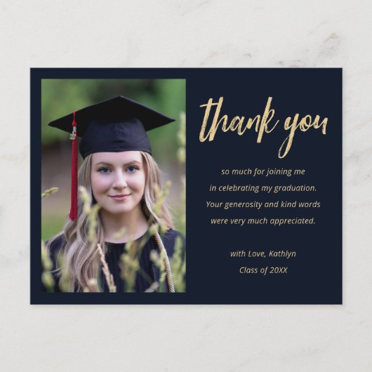 Modern Gold Script Minimalist Photo Afstuderen Briefkaart (Voorkant)